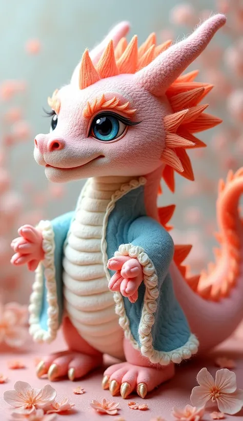 anime art style/pink dragon organic sculpting, white blue and orange, depth of layers Knitted art dragon with Wearing Chinese Hanfu,32k UHD, colorful painting, Qing Dynasty, cute and dreamy，abstract simple lines 