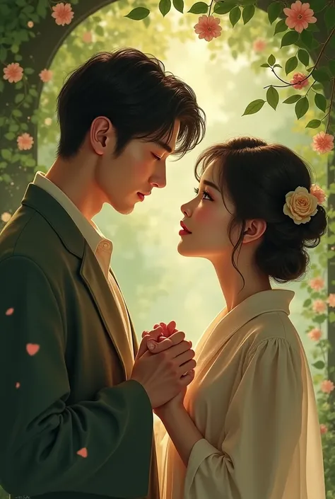 screen： The two have found an opposite corner in the Yee Ho Garden in their past lives。
    action： The actor holds the heroines hand tightly ， The heroine has tears in her eyes ，But there is a hint of peace of mind 。
    Character characteristics ： The im...