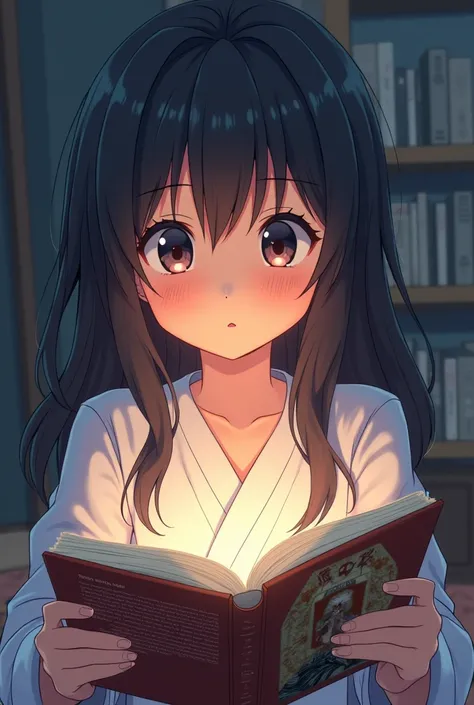 Girl reading an anime manga 
