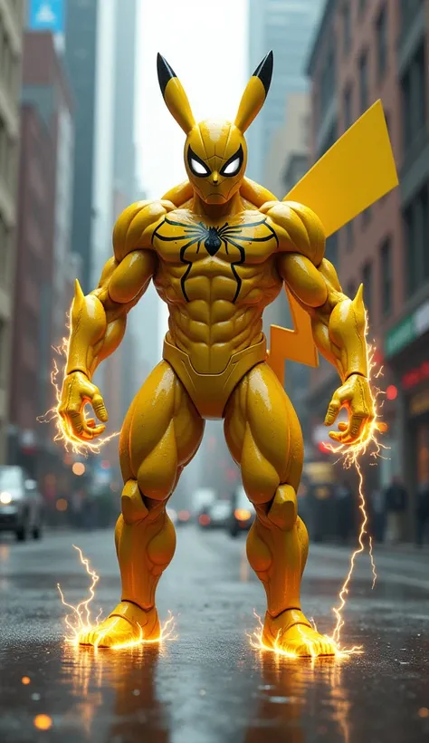 Picachu and Spider-Man in a merger , humanoid