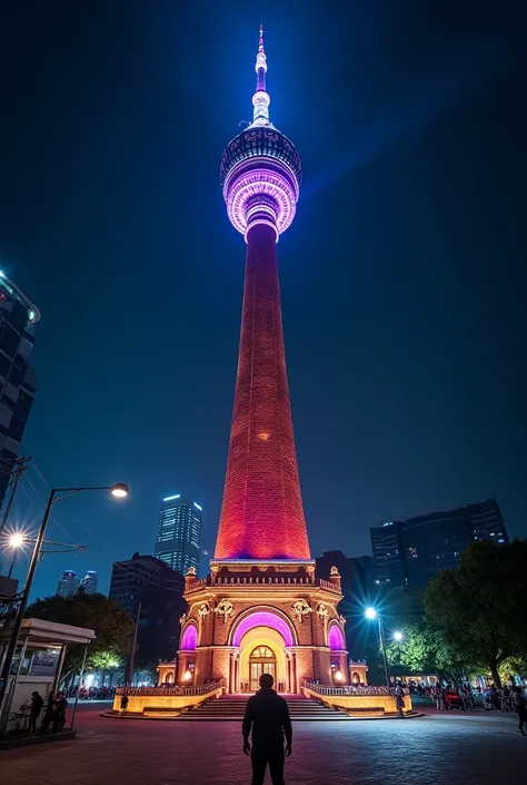  You are wandering around Kuantan at night .  You are stunned to see the beauty of a tower that became a sign stuck in the middle of the city.  Colorful lights appear to decorate and illuminate adding even more beauty to the tower. 
 Picture this beautiful...