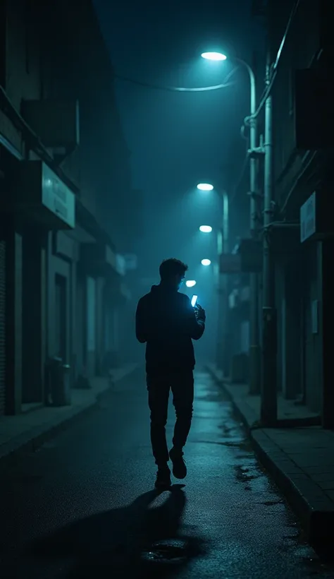 Photo of man walking on mobile at night
