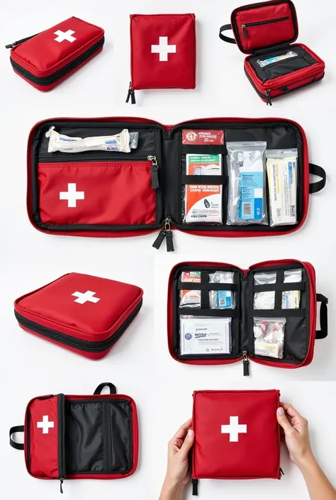 creating the image of a first aid kit that is easy to carry by hand or hook into backpack. Made of waterproof fabric, with a red and white colour the beg must have a lot of compartment where you can put first aid items. There is a hidden zip compartment in...