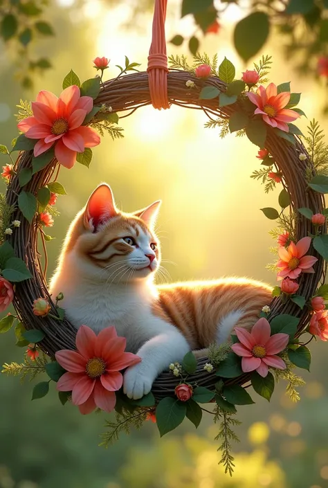 Cat and summer wreath