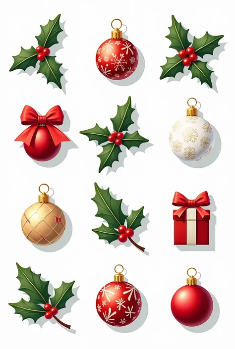  9 beautifully decorated highest quality Christmas stickers ，4K，8k， high resolution，tmasterpiece：1.2）， super detailed，Different colors illustration style stunning design ， Detailed and realistic professional art tmasterpiece sticker pack，Stunning design se...