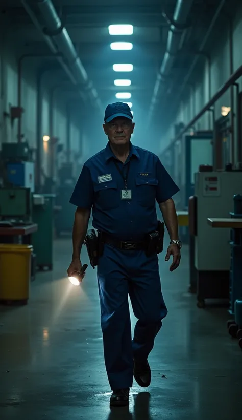 Character Description:

Guards Age: 55 years.

Clothing: The guard is wearing a blue security uniform with a matching cap, a name tag, and a badge on the chest. He carries a flashlight in one hand and has a walkie-talkie attached to his belt. His expressio...