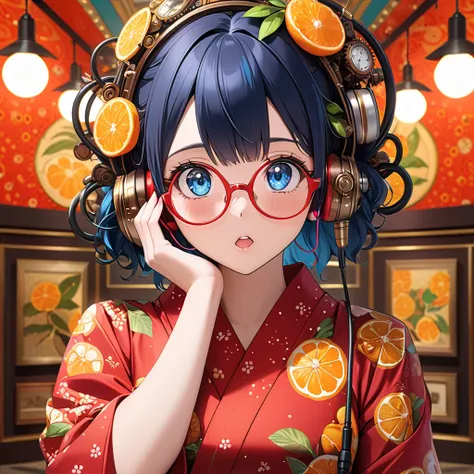 (Best masterpiece, High resolution: 1.5), (8K, RAW photo, Perfect anatomy, Golden ratio, Zoom up: 1.4), Pointillism, Professional photo, Solitary Japanese idol, (Real: 0.5), ( Holding my head, Surprised: 1.5), (Red yukata with summer tangerine pattern, Red...