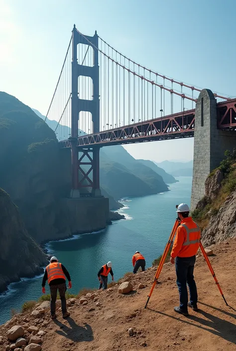 Civil engineering photo with levelling behind biggest bridge