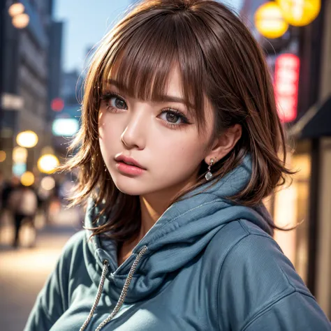 masterpiece, 8K, Award-winning photo, photoRealistic, Realistic, Very detailed, Ultra-high resolution, Ray Trakun, ///one person, night, Blurred streetscape of Korea, The most beautiful, 20-year-old, (sexy, Japanese idols), (blown layered bob hair:1.3), //...