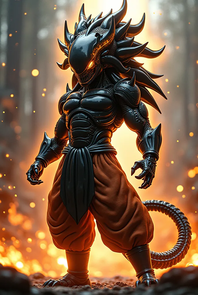 ((masterpiece)) ((photography)) ((highest quality)) a stunning fusion between goku from dragon ball z and a xenomorph, combining...