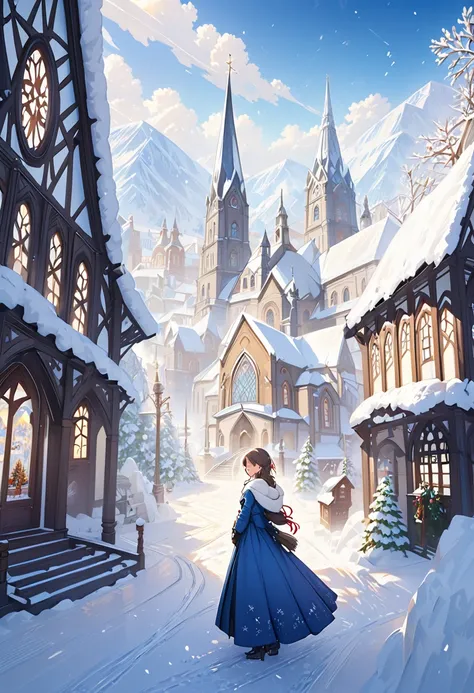  Scenery,snowy town, fantasy standing in a church