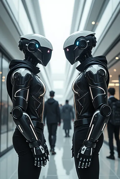 Create a school called IT technology institution people wear black and white technological uniforms and have robots that are teachers walking around the courtyard 
