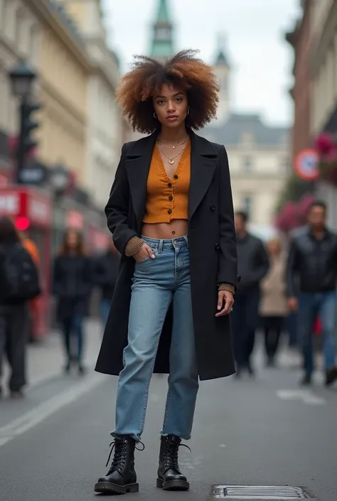 22 ans, mixed race, afro hair, influencer, brown eyes, photo pleins pieds à londres