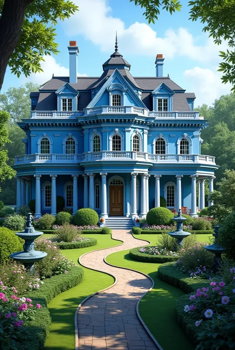 High Resolution, Detail, Masterpiece, HD, High Quality,
A large blue house in the garden