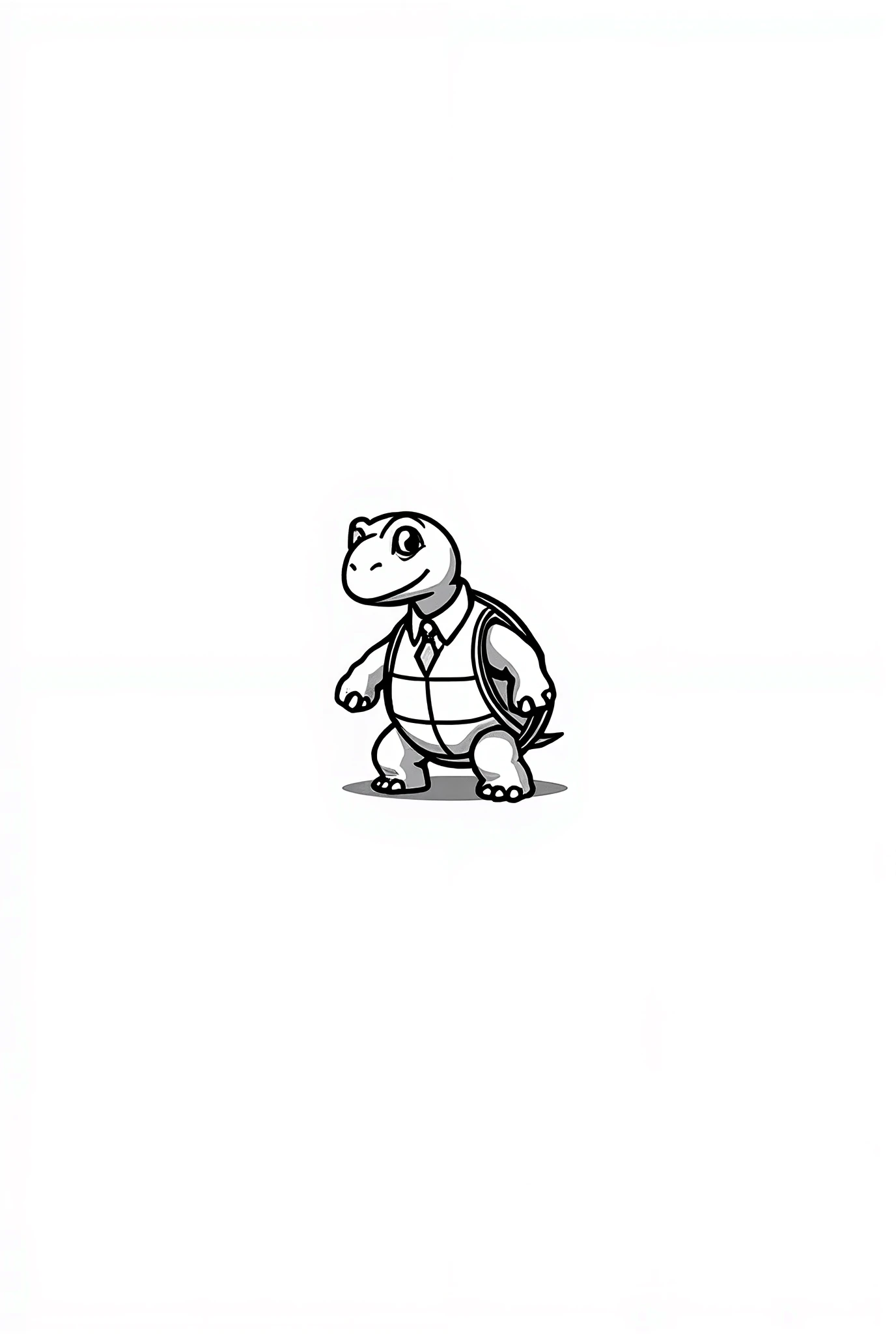 cartoon turtle traveling businessman，Black and white line drawing