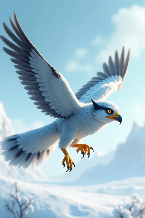 Hybrid of: Falcon + Arctic Fox
Features:
A small, agile predator with the body of a fox and the wings of a falcon.
Its fur changes colors with the seasons, and it can soar to great heights.
A perfect blend of speed on land and in the air.