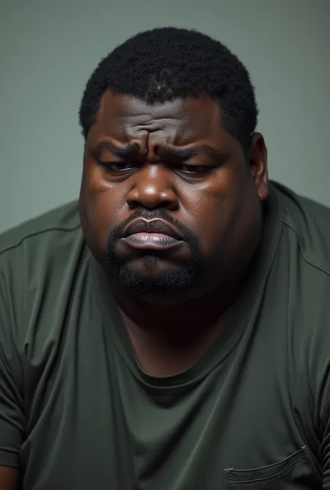 Big fat sad black man with  on his face