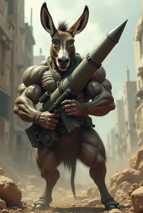 Bodybuilder donkey in hand rocket loncher 