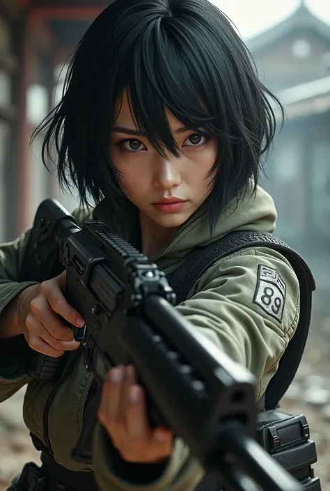 Beautiful girl　Combat Women　８９rifle　The hair is black short　 Japanese　JAPAN GIRL