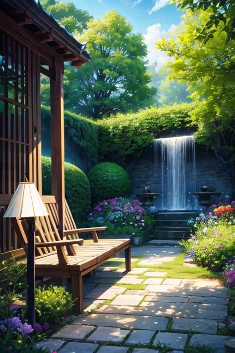  best quality、Lush garden、 Mysterious Atmosphere 、 beautiful scenery