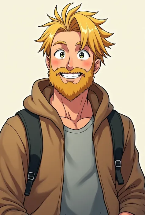 Anime tall blond pacifist with a beard kind funny with pleasant fullness