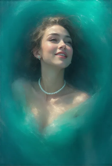 Blake Lively, 8K, UHD, masterpieces, ultra high quality, Ultra-realistic, realistic, photorealistic, detailed face, score_9, score_8_up, score_7_up, score_6_up, 1girl, mermaid, aqua colored long hair, hair accesories from shell, pearl necklace, shimmering ...