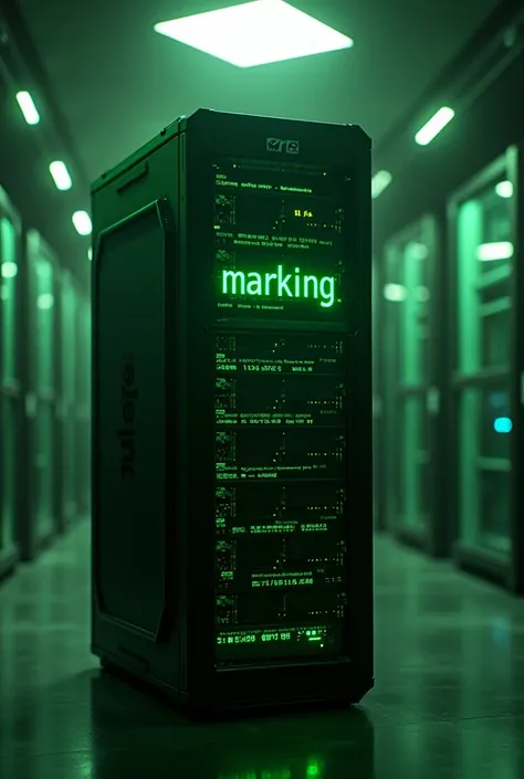 Powerful server with the inscription “Marking” in numbers from the movie The Matrix