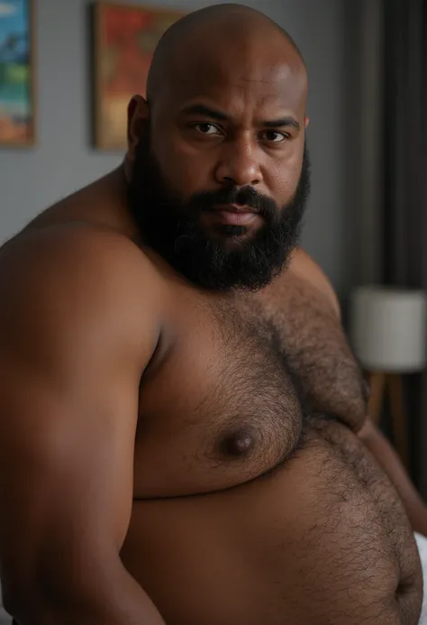 8K Very Best Highest Realistic Quality very Realistic real 8K very detailed highly intricate photorealistic very real realistic highly detailed very close-up photo of a Very handsome bearded and rugged hairy burly chubby thick african american black bald m...