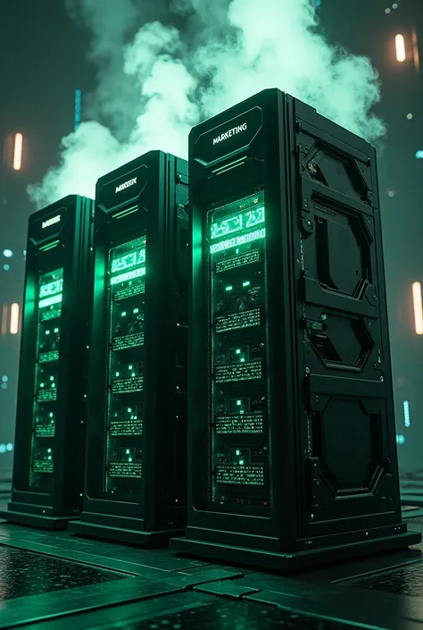 A powerful group of servers with the inscription “Marketing” in numbers from the movie The Matrix