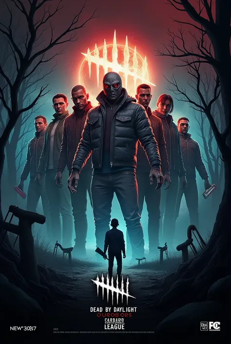 The image has to be a poster for the video game Dead by Daylight announcing a tournament in league format that will be called Ouroboros League 