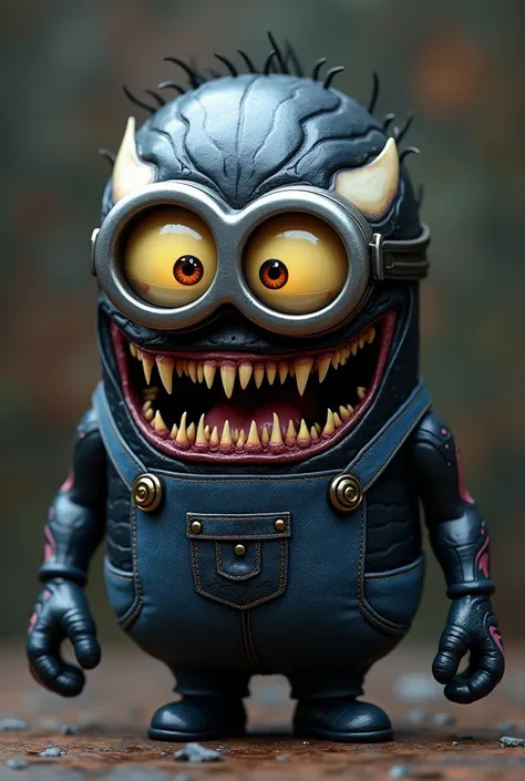 Mix DNA Minion character and a photorealistic mini Venom ultra detailed in ultra hd