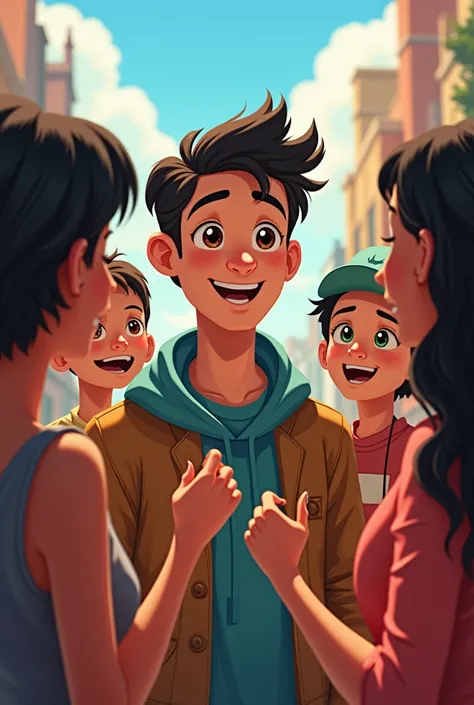 A group of young people call him the young man from a while ago, With animated style 