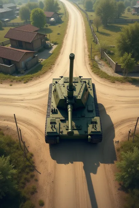 Howitcher m109 cannon at junction. Picturr from above