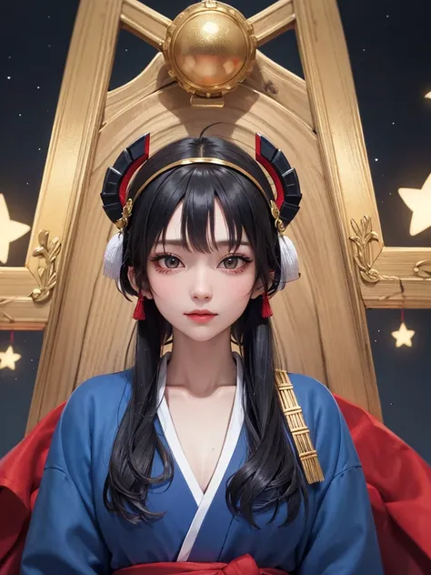 masterpiece， best quality，8k， detailed skin texture ， Detailed Cloth Texture ，Beautifully detailed face， complex details， super detailed，Rei Ayanamiの肖像， black hair，Red colored eyes， black headgear on the head,Pixieカット，Shining Skin Hair Ornaments, Gold Hair...