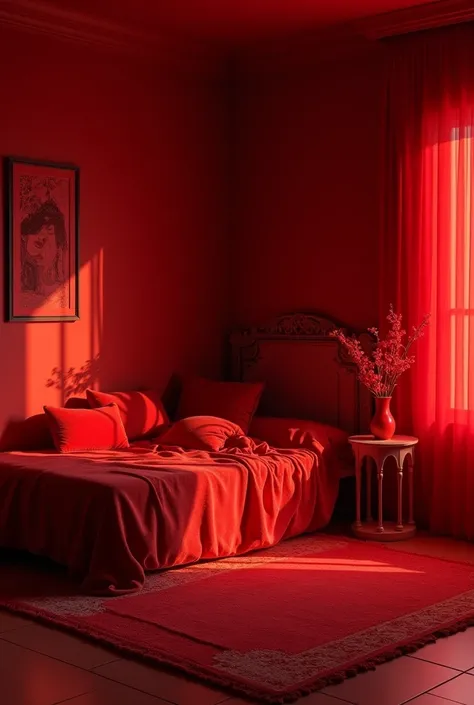 Chambre de femme pure couleur rouge intime