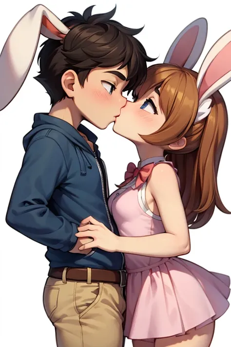 Female furry teenager sara rabbit and male human teenager amirhossein ajorloo kissing tiny toons adventure style 