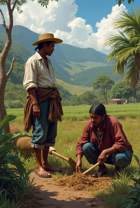  You can make a representation of the Yanaconazgo could be an indigenous working on a plantation or a farm with a Spanish colonizer.  Show the indigenous person performing agricultural tasks  (how to sow or harvest )  and the colonizer supervising .  You c...