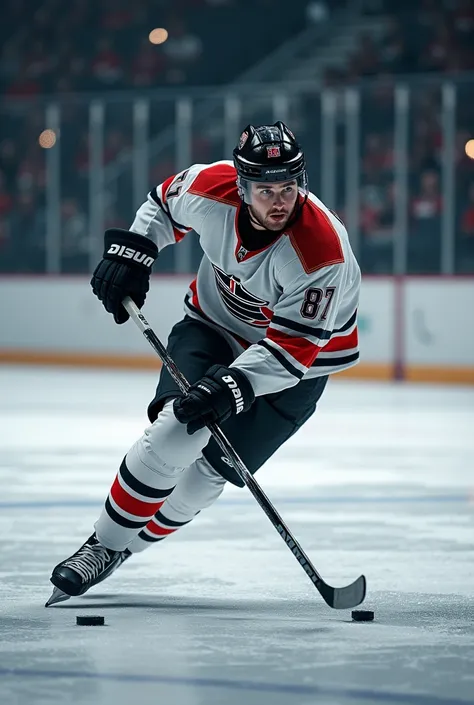 Hockey player without a helmet with a stick on ice 1 