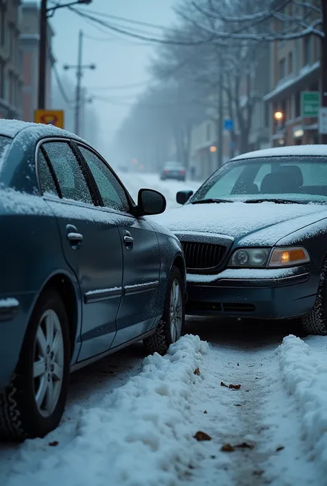 Two cars,accident,dinner, dark day,조수석 문쪽 접촉accident,Snowy day, High definition,  realistic