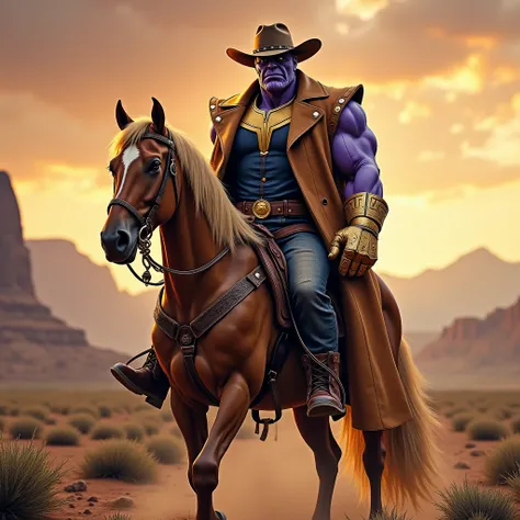 Thanos looking like a cowboy with horse