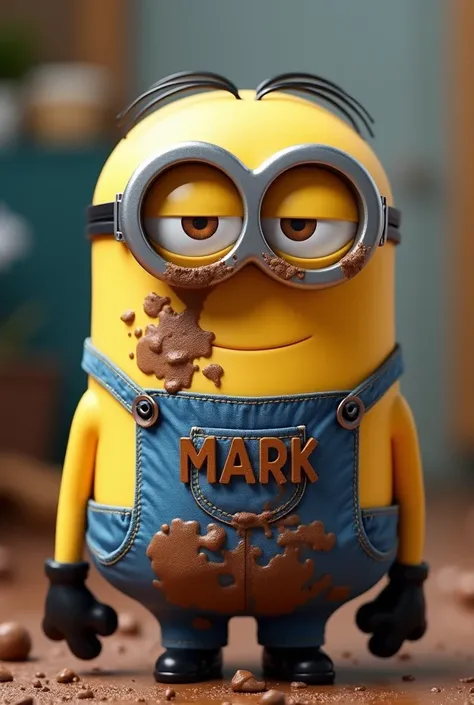 Mark Minion from Despicable Me covered in crap, it is written on his vest mark