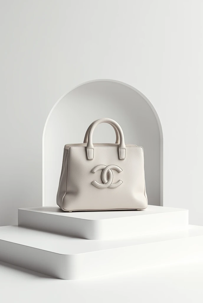 Chanel hand bag 3D looking professional on podium with white background