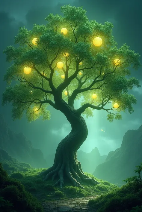 A tree with shining fruit