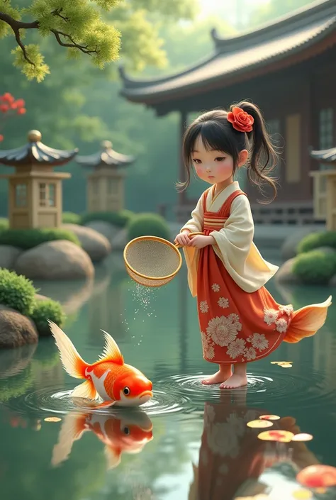 Beautiful goldfish scooping girl