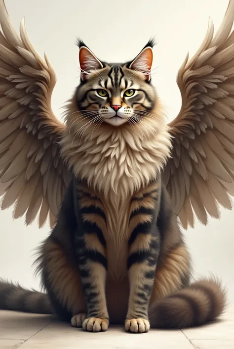 Wings for maine coon cat in realistic face 