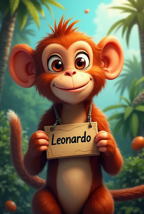 Create me 1 picture where a monkey is there with a name that says Leonardo