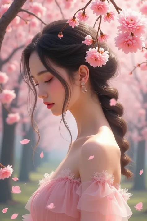 Girls beauty is reflecting on Cherry Blossom 