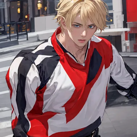 Beautifully built superhero, Hero costume, handsome and cool young man, slim and muscular, with a brown skin, blonde hair, light and frivolous.,Black and white, detailed eyes, detailed hair, detailed clothes, smooth line art, high quality