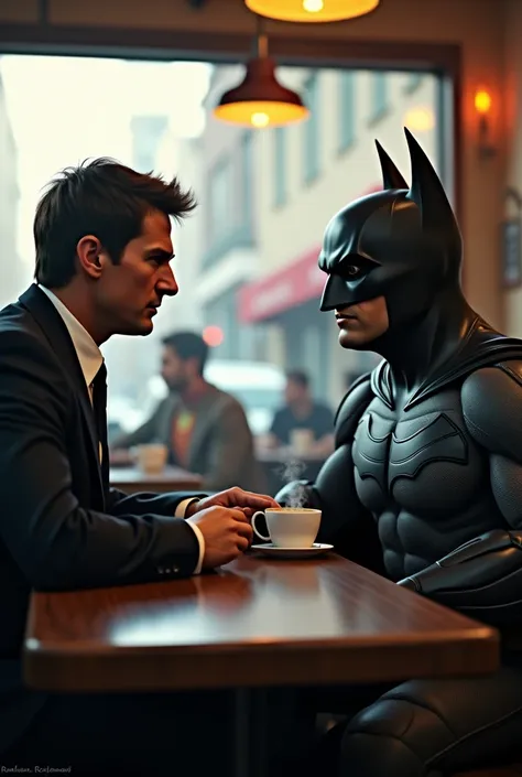  Tom Cruise from Mission Impossible with Batman over coffee 