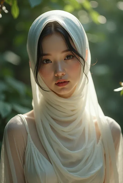 Korean girl, beautiful, cute, skinny, skin shiny, hijab, nude, relaistic